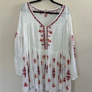 Free People White Tunic with Red Embroidery